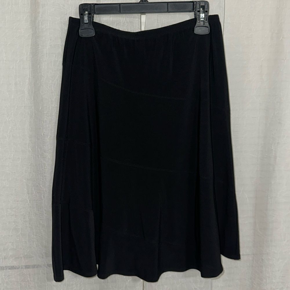 NOTATIONS PL Black Diagonal Details Modest A-Line Full Skirt